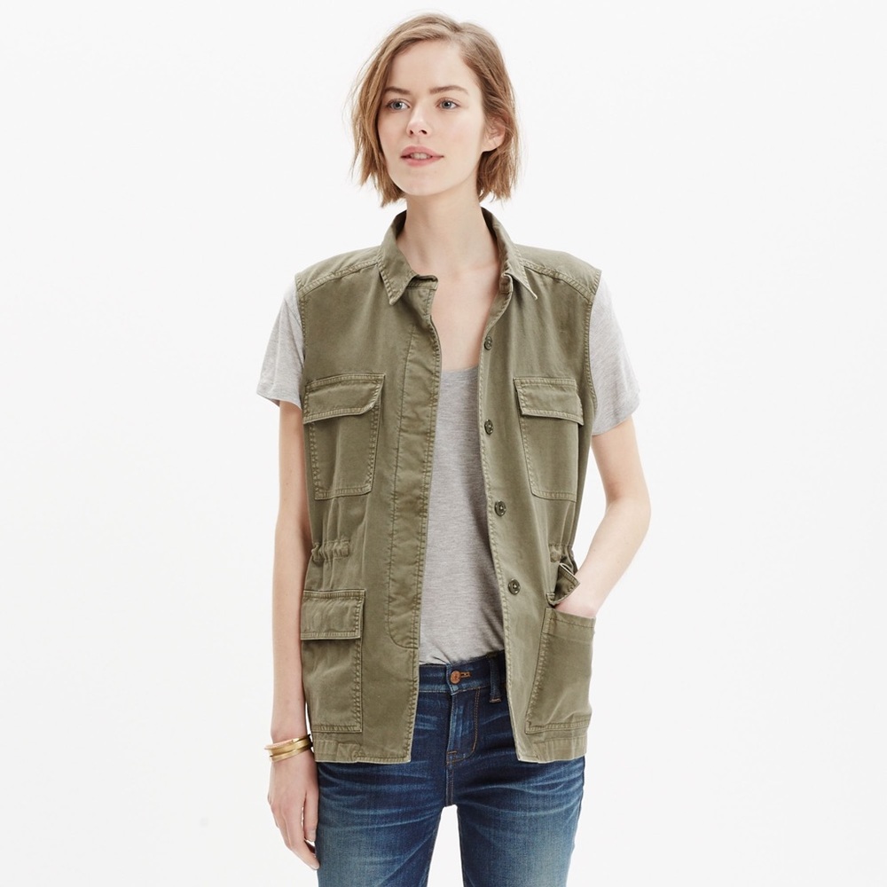 madewell | oversized safari olive green utility vest s